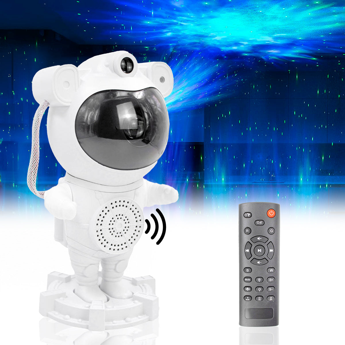 Luminaria Astronauta Projetor De Galaxia Estrelas Luz Som Bluetooth USB Alto Falante