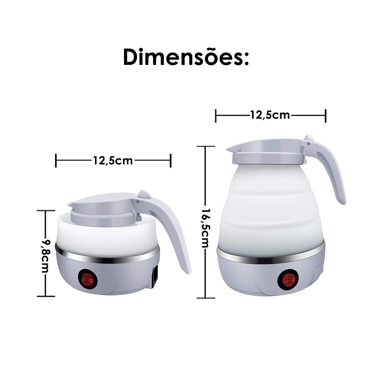 Chaleira Eletrica Dobravel Jarra Bule Silicone 600W 110v 600ml Portatil