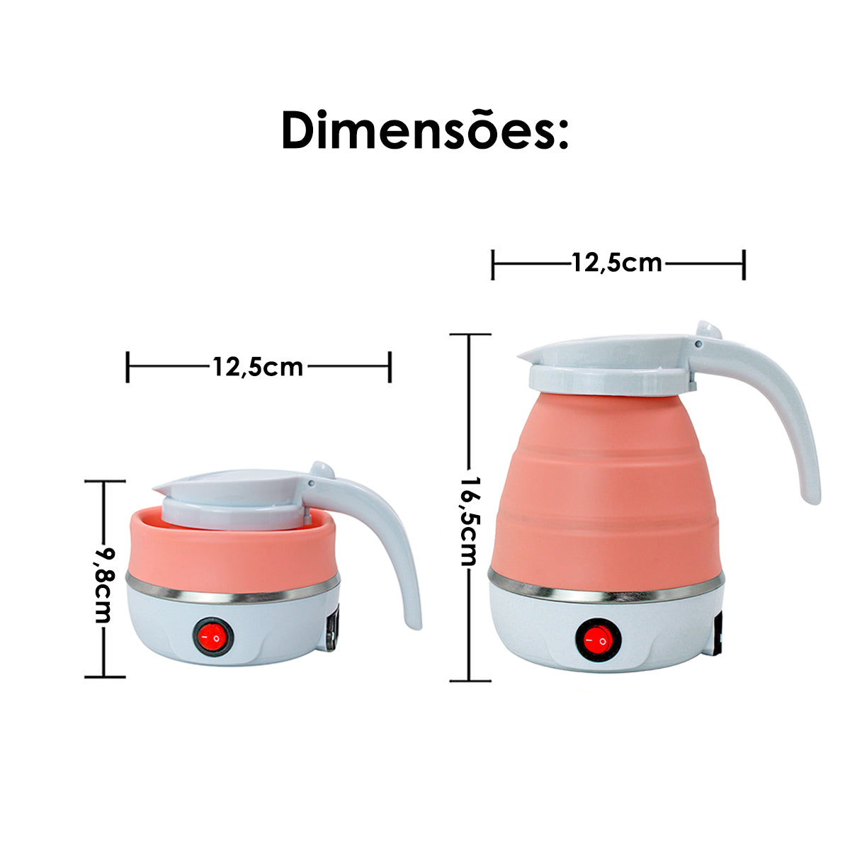 Chaleira Eletrica Dobravel Jarra Bule Silicone 600W 110v 600ml Portatil