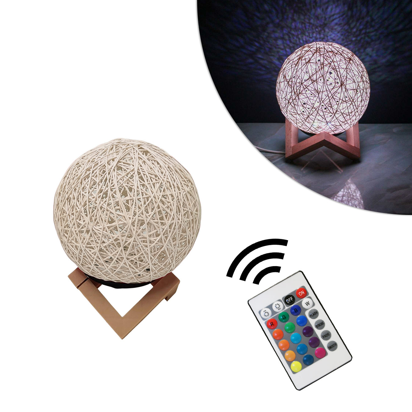 Luminaria Bola De Barbante Abajur Branco USB Luz Led Colorido Decoração Casa