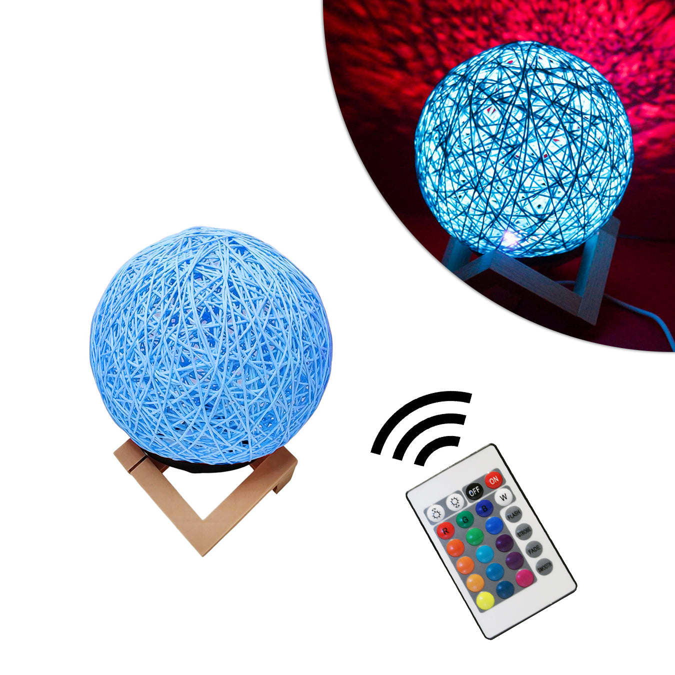 Luminaria Bola De Barbante Abajur Branco USB Luz Led Colorido Decoração Casa