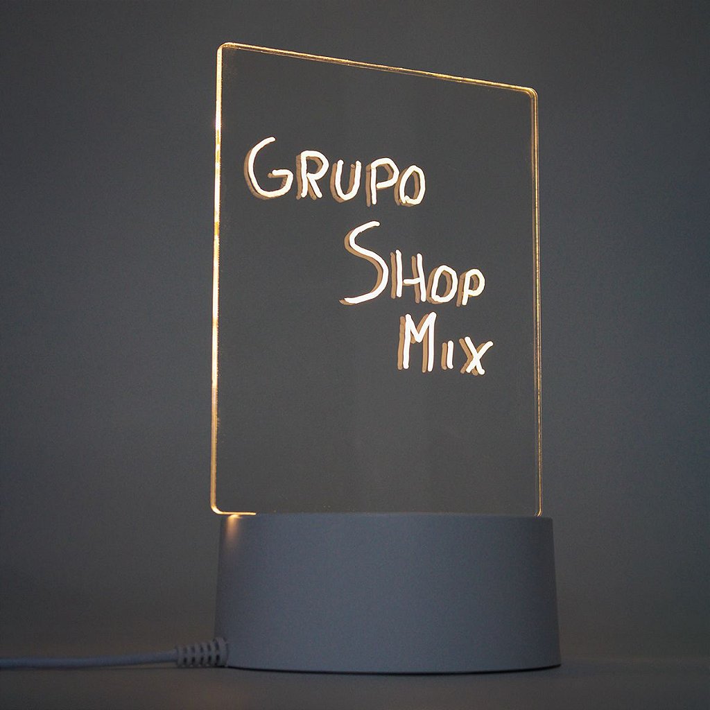 Quadro Luminaria Led Para Escrever Anotaçoes Acrilico Branco Quente