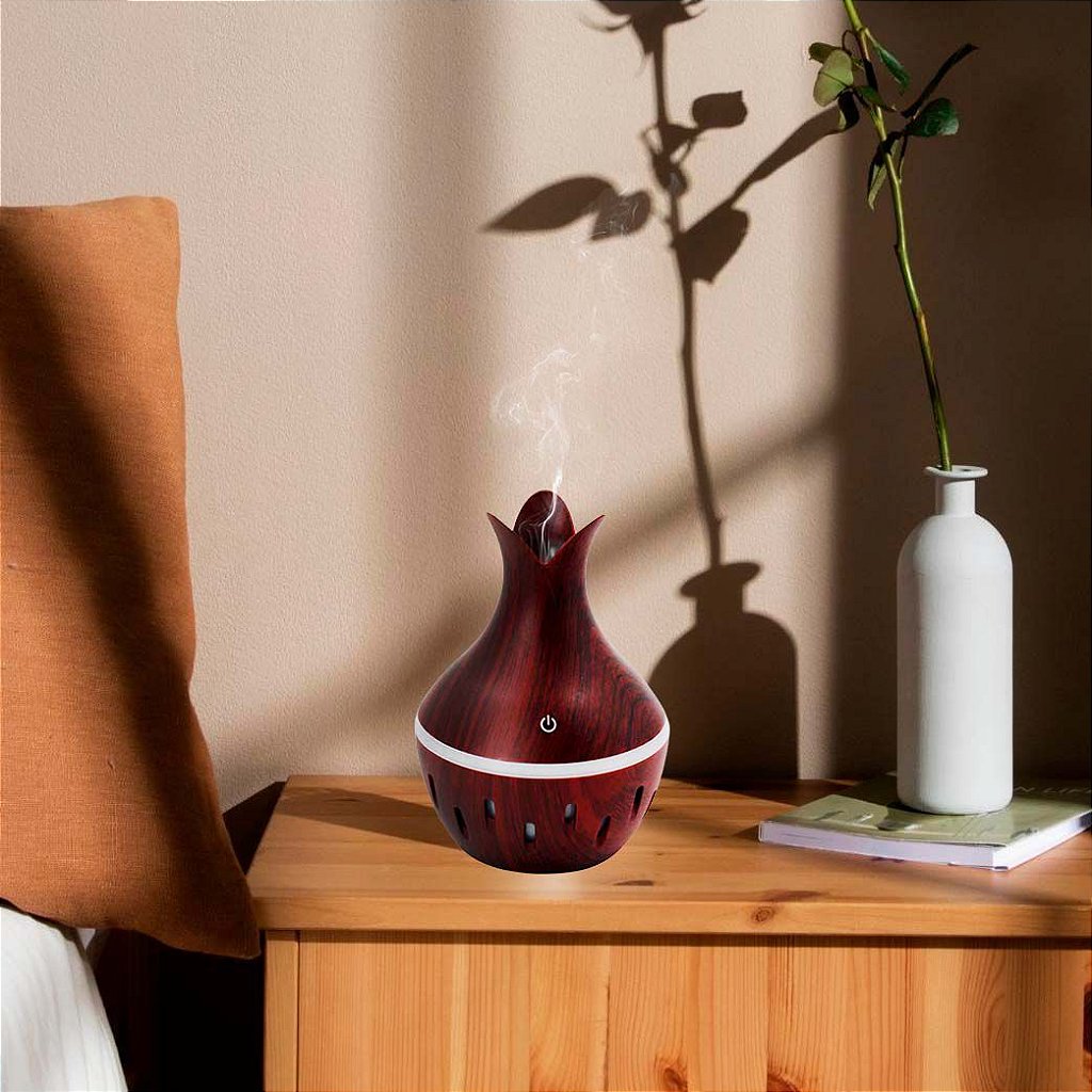 Purificador De Ar Umidificador De Ambiente Difusor USB Com Luzes Led Colorido Vaso Rajado
