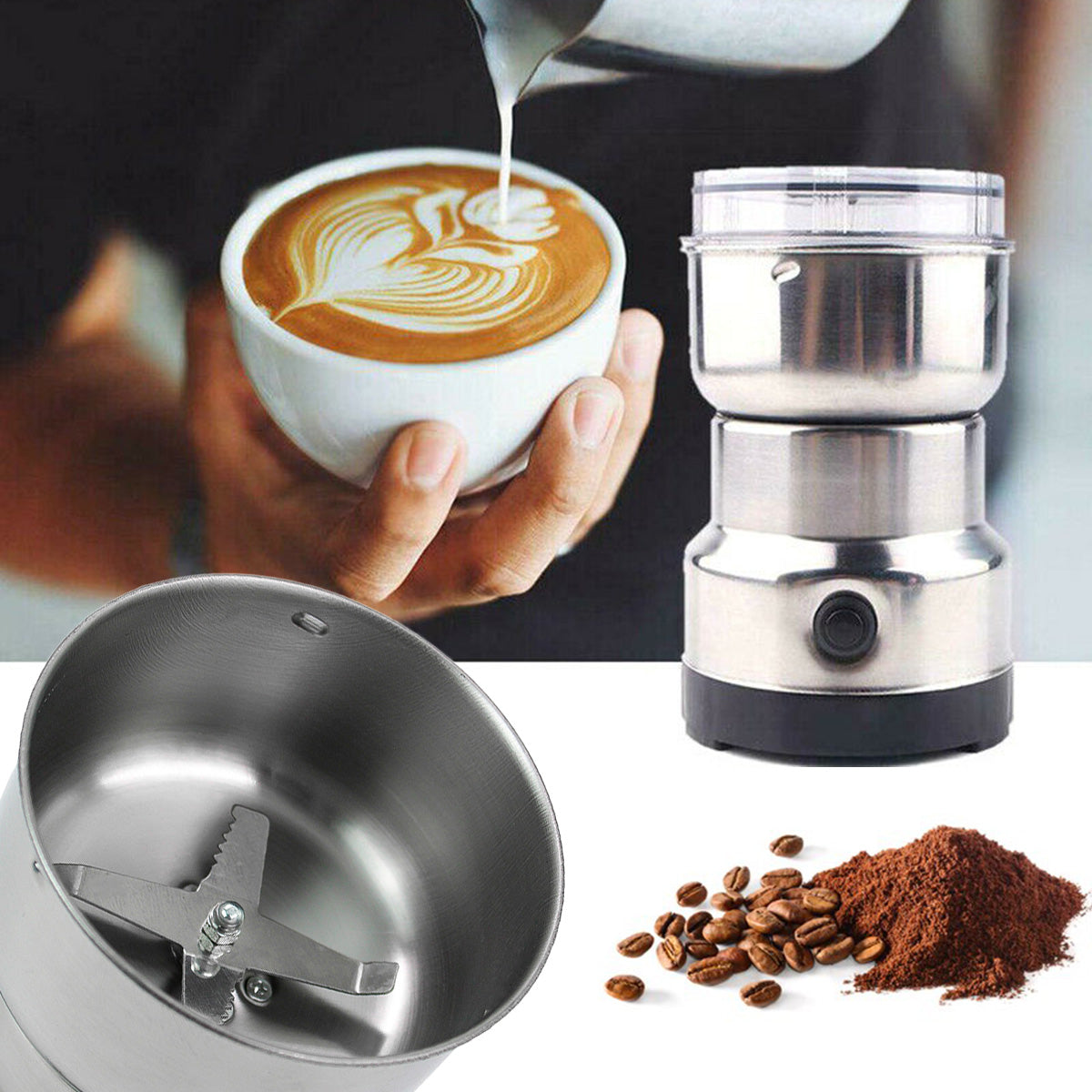 Moedor Triturador De Cafe Sementes Eletrico Aço Inox Mini 150W 110v